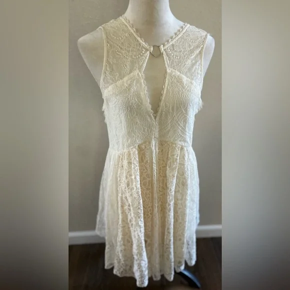 Free People Dint you Dare ivory Lace Sleeveless Dress size s/p - Picture 4 of 10